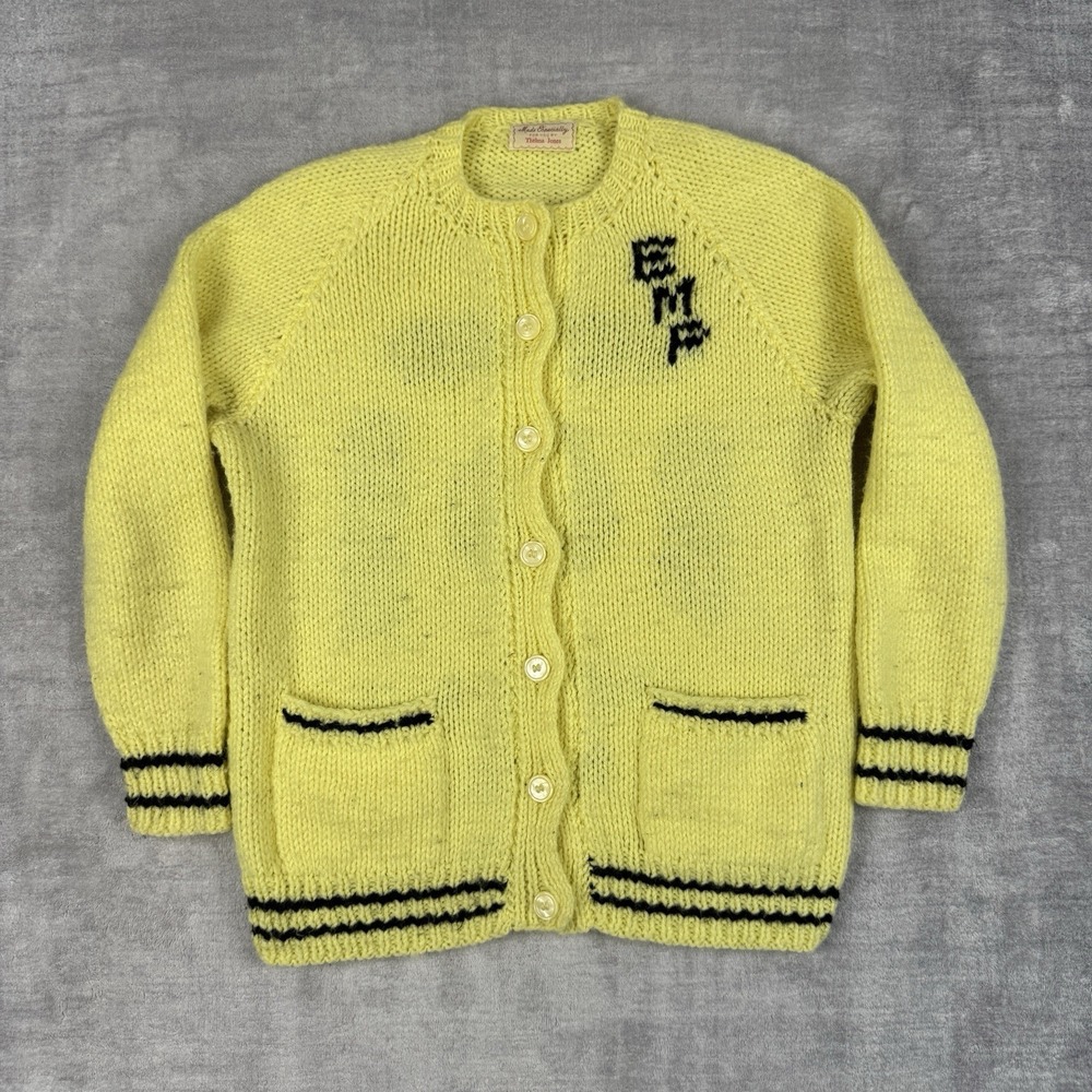 Vintage 50s‎ Sweater Woman's Small Yellow Button Up Cardigan Rockabilly Bowling